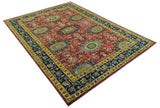 Custom Made Red And Mustard Traditional Floral Design Hand Knotted Wool Rug