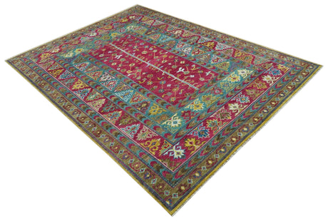 Custom Made Red And Olive Traditional Floral Design Hand Knotted Wool Rug