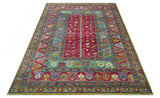 Custom Made Red And Olive Traditional Floral Design Hand Knotted Wool Rug
