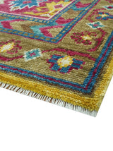 Custom Made Red And Olive Traditional Floral Design Hand Knotted Wool Rug