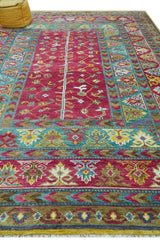 Custom Made Red And Olive Traditional Floral Design Hand Knotted Wool Rug