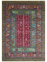 Custom Made Red And Olive Traditional Floral Design Hand Knotted Wool Rug