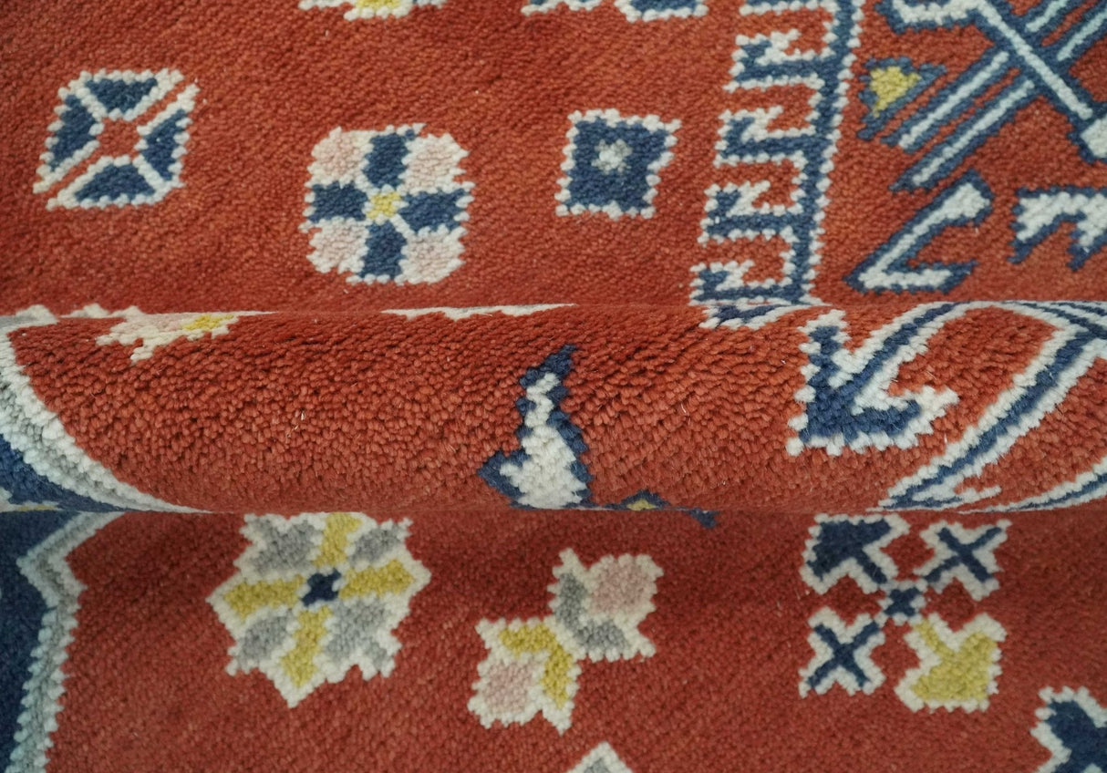 Custom Made Red, Blue, Gray and Mustard Traditional Hand knotted wool Area Rug
