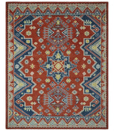 Custom Made Red, Blue, Gray and Mustard Traditional Hand knotted wool Area Rug