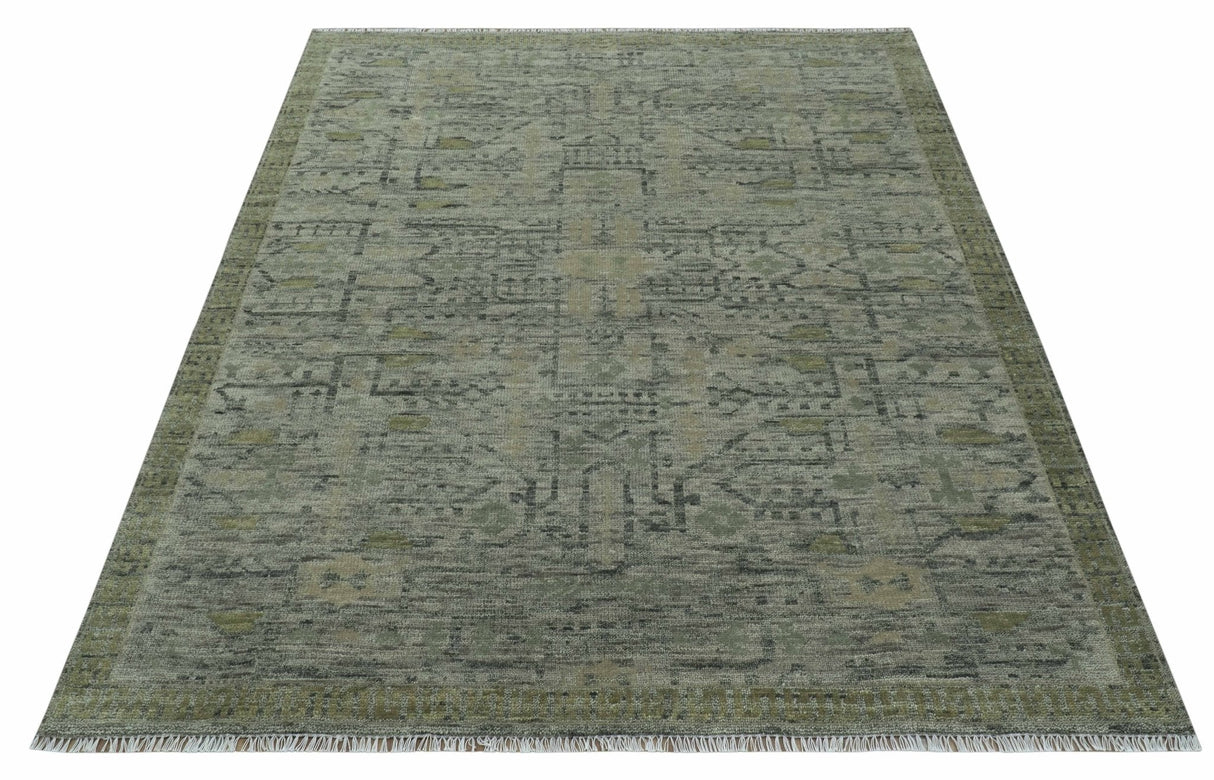 Custom Made Rug Modern Transitional Design Beige And Green Hand Knotted wool