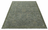 Custom Made Rug Modern Transitional Design Beige And Green Hand Knotted wool