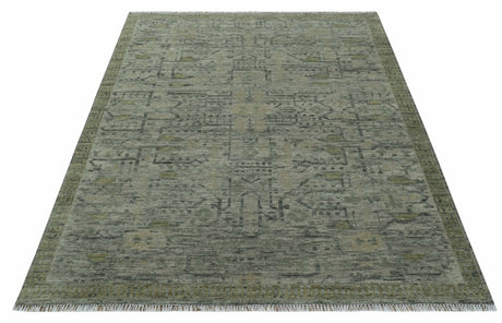 Custom Made Rug Modern Transitional Design Beige And Green Hand Knotted wool