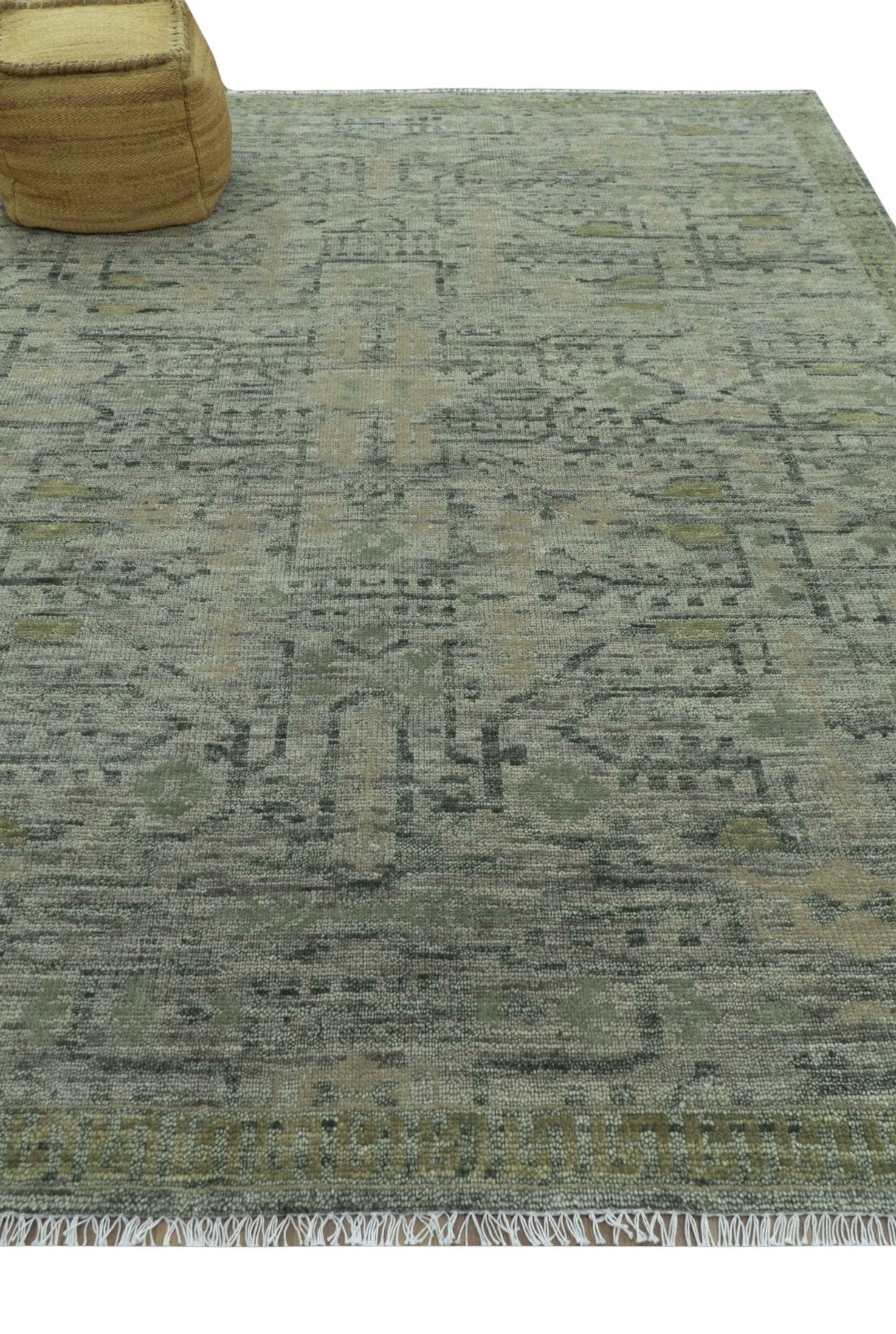Custom Made Rug Modern Transitional Design Beige And Green Hand Knotted wool