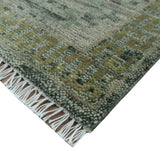 Custom Made Rug Modern Transitional Design Beige And Green Hand Knotted wool