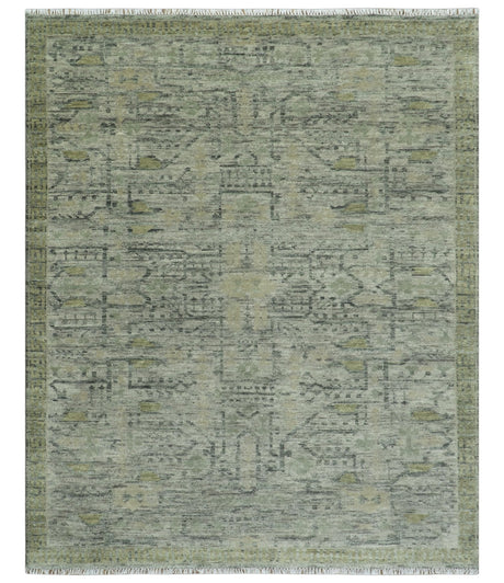 Custom Made Rug Modern Transitional Design Beige And Green Hand Knotted wool