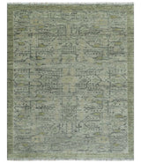 Custom Made Rug Modern Transitional Design Beige And Green Hand Knotted wool