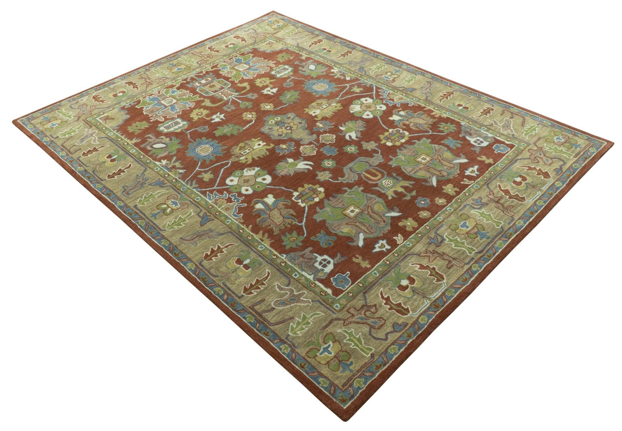Custom Made Rust And Beige Traditional Oushak Design Hand Tufted 8x10 Wool Rug
