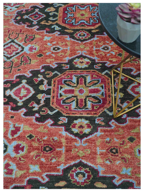 Custom Made Rust And Black Traditional Medallions Design Hand Knotted Wool Rug