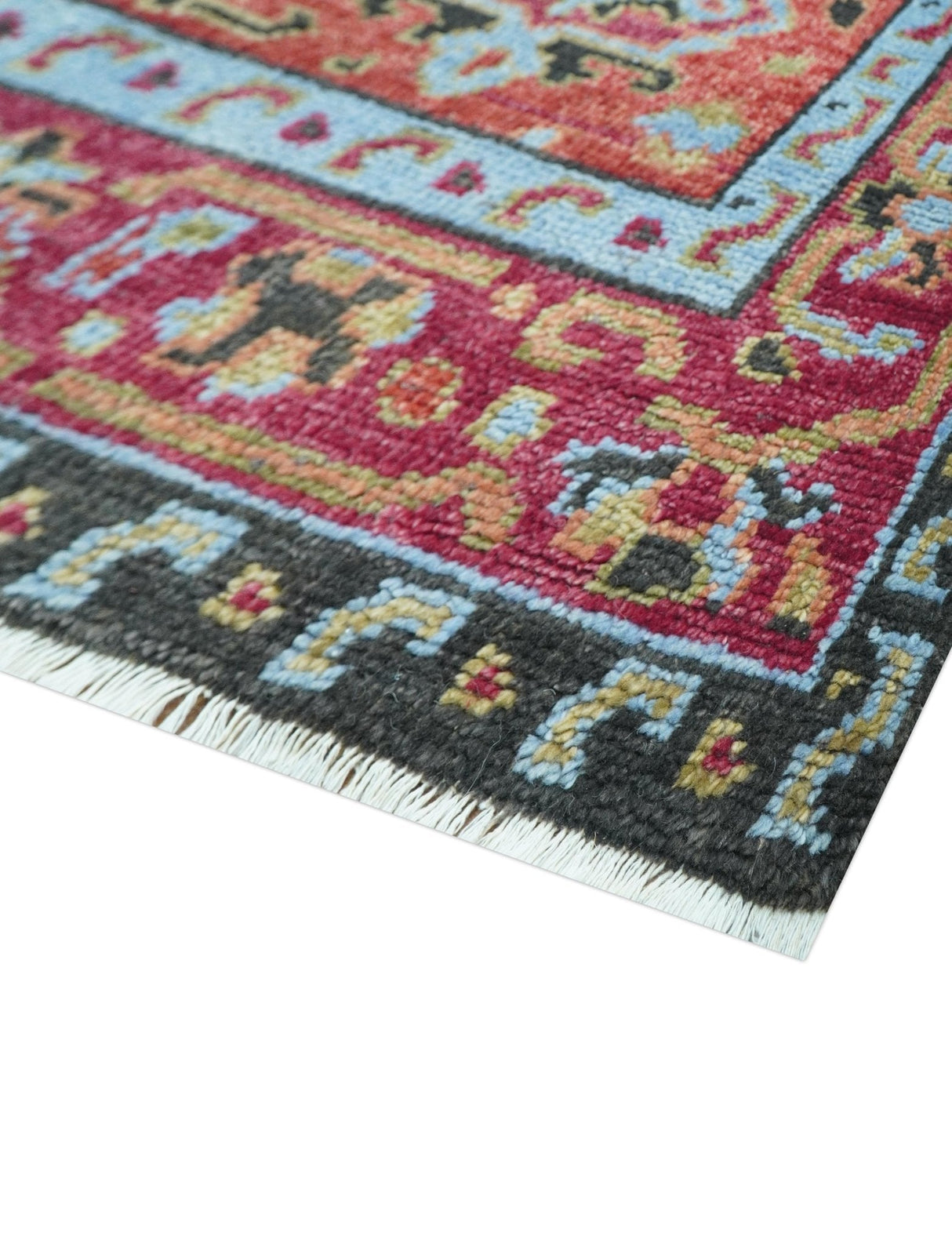 Custom Made Rust And Black Traditional Medallions Design Hand Knotted Wool Rug