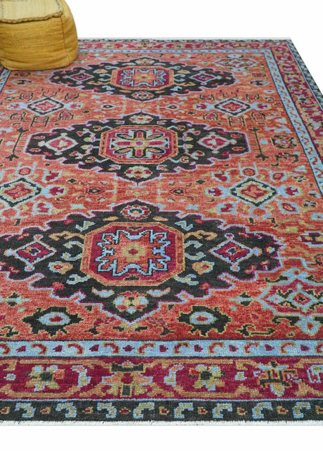 Custom Made Rust And Black Traditional Medallions Design Hand Knotted Wool Rug