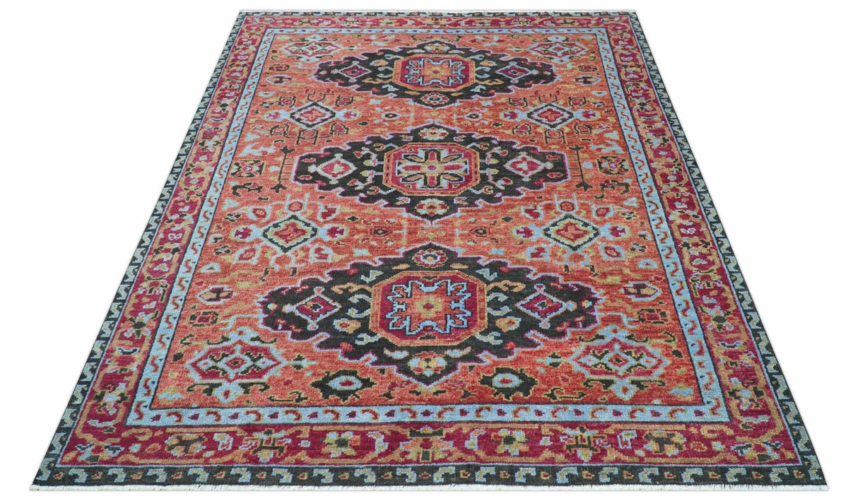 Custom Made Rust And Black Traditional Medallions Design Hand Knotted Wool Rug