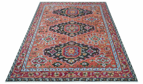 Custom Made Rust And Black Traditional Medallions Design Hand Knotted Wool Rug