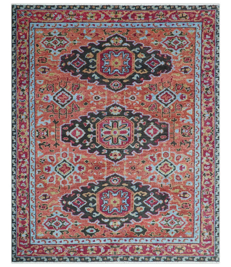 Custom Made Rust And Black Traditional Medallions Design Hand Knotted Wool Rug