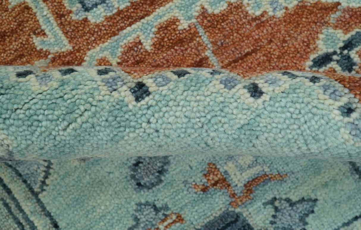 Custom Made Rust And Blue Traditional Serapi Design Hand Knotted Wool Rug
