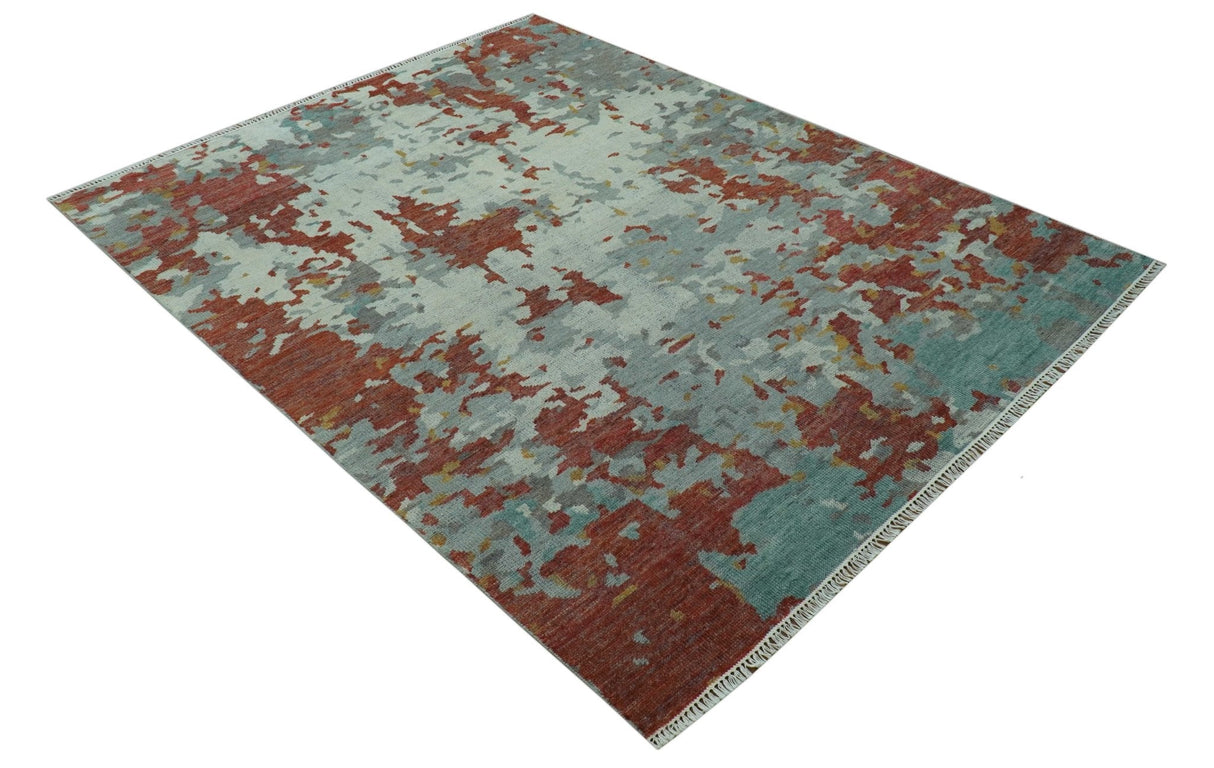 Custom Made Rust And Gray Modern Abstract Design Hand knotted Wool Area Rug
