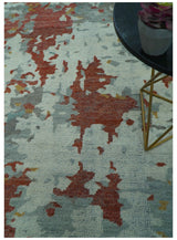 Custom Made Rust And Gray Modern Abstract Design Hand knotted Wool Area Rug