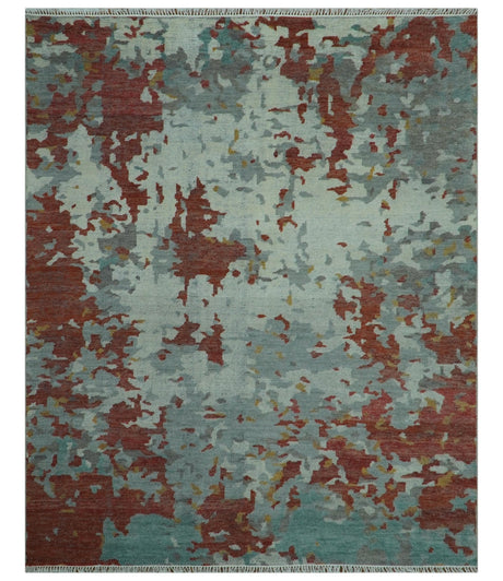 Custom Made Rust And Gray Modern Abstract Design Hand knotted Wool Area Rug