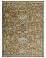 Custom Made Rust, Beige And Blue Traditional Hand Knotted wool rug