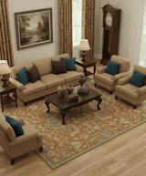 Custom Made Rust, Beige And Blue Traditional Hand Knotted wool rug