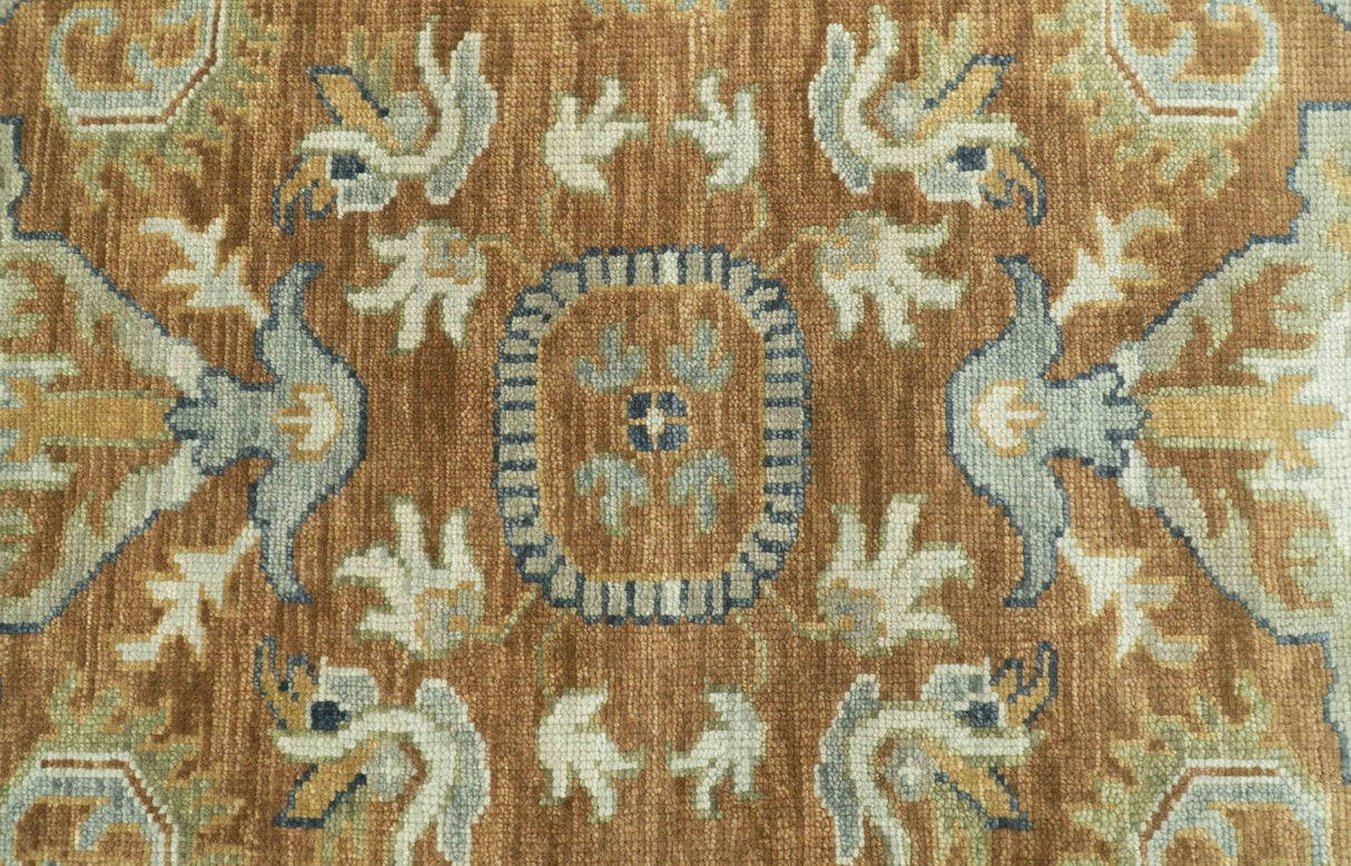 Custom Made Rust, Beige And Blue Traditional Hand Knotted wool rug