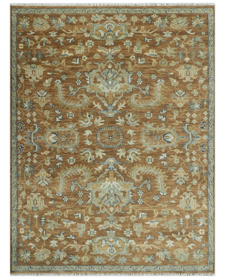Custom Made Rust, Beige And Blue Traditional Hand Knotted wool rug