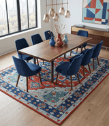Custom Made Rust, Blue and Silver hand knotted Traditional Heriz wool area rug