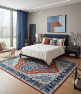 Custom Made Rust, Blue and Silver hand knotted Traditional Heriz wool area rug