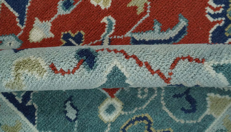 Custom Made Rust, Blue and Silver hand knotted Traditional Heriz wool area rug