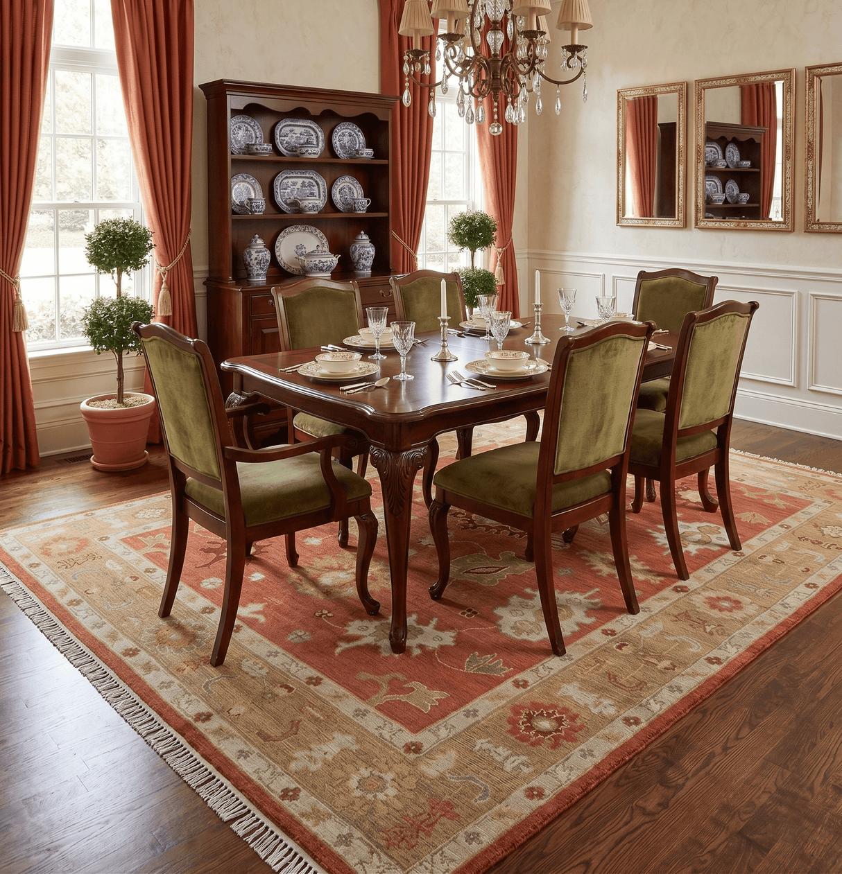 Custom Made Rust, Ivory and Beige Hand Knotted Traditional Oushak Multi Size Wool Area Rug