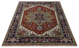Custom Made Rust, Mustard, Ivory and Blue Hand Knotted Traditional Wool Area Rug