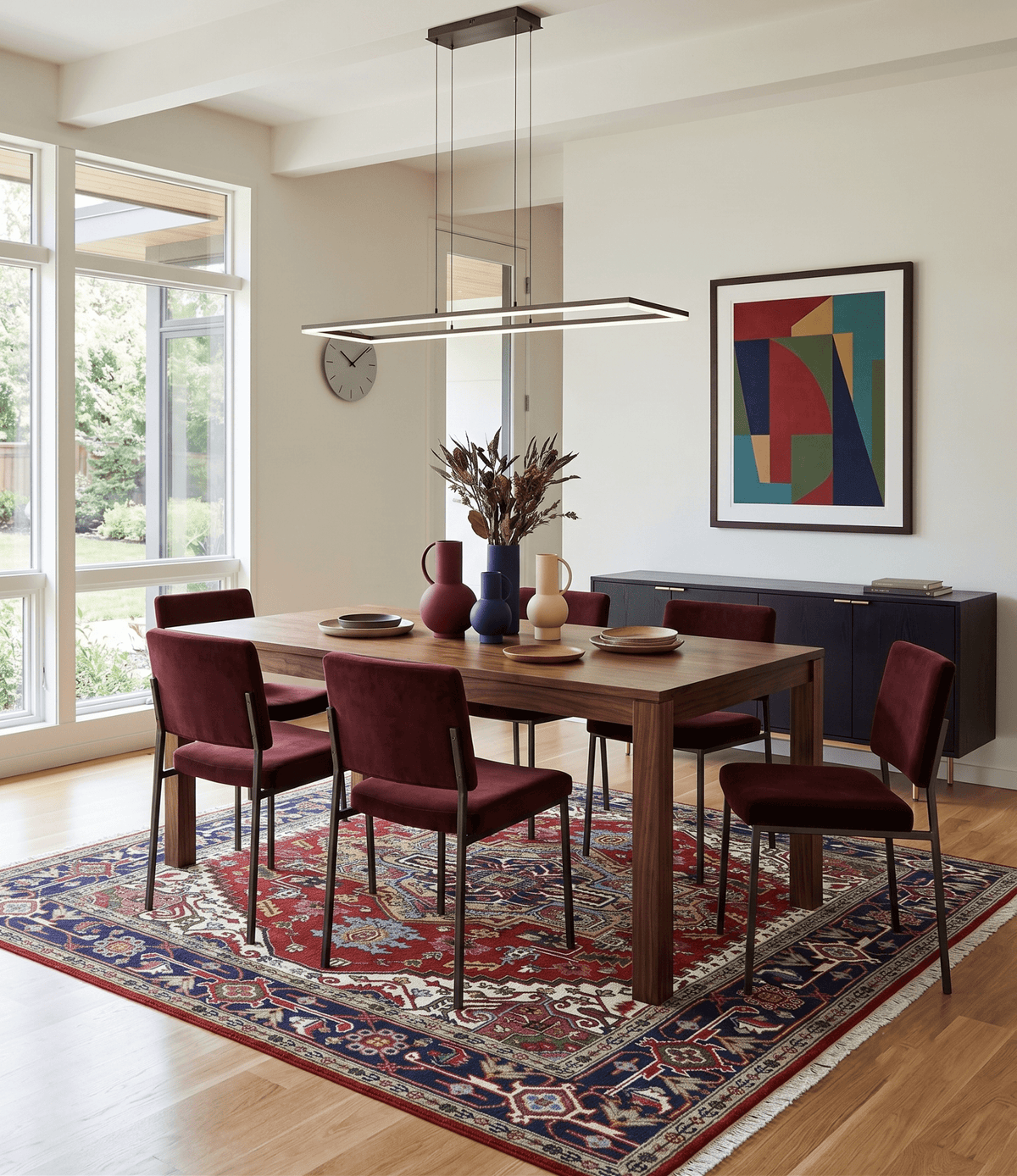 Custom Made Rust, Mustard, Ivory and Blue Hand Knotted Traditional Wool Area Rug