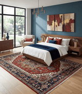Custom Made Rust, Mustard, Ivory and Blue Hand Knotted Traditional Wool Area Rug