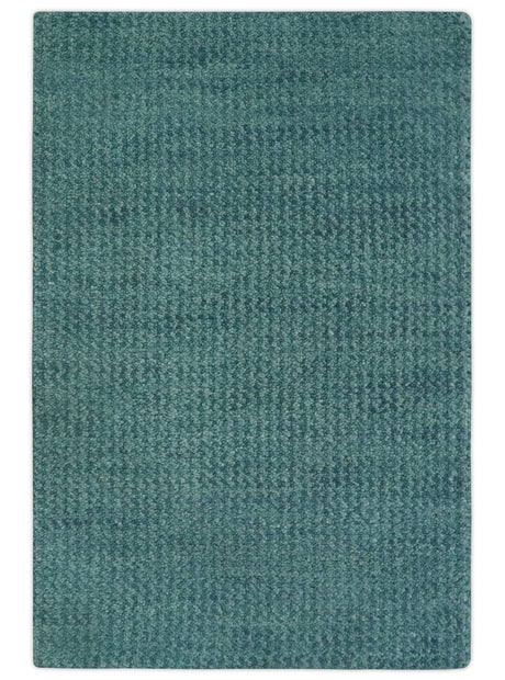Custom Made shades of Sea Blue Contemporary Hand Knotted Wool area Rug