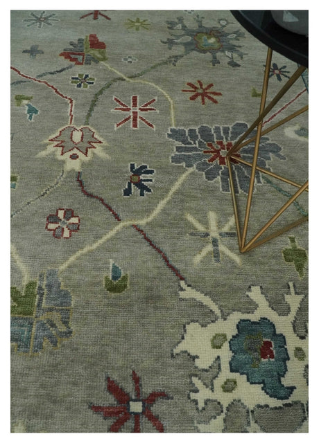 Custom Made Silver and Gray Oushak Hand Knotted Traditional Wool Rug