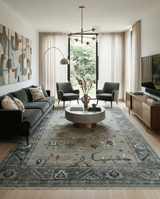 Custom Made Silver and Gray Oushak Hand Knotted Traditional Wool Rug