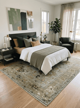 Custom Made Silver and Green Hand Knotted Traditional Oushak wool area rug