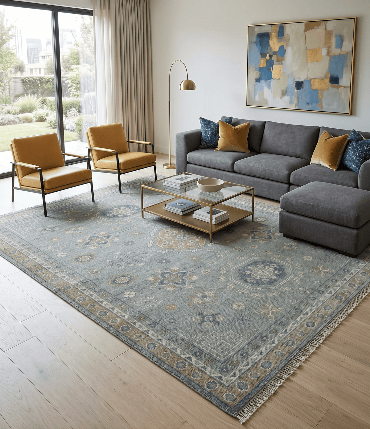 Custom Made Silver, Beige and Charcoal Traditional Hand knotted Mamluk design wool Area Rug