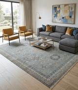 Custom Made Silver, Beige and Charcoal Traditional Hand knotted Mamluk design wool Area Rug