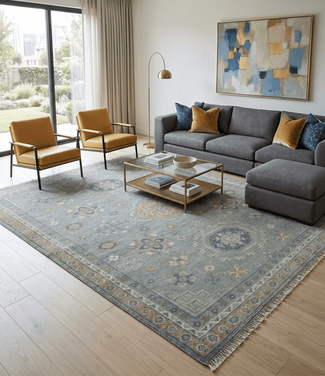 Custom Made Silver, Beige and Charcoal Traditional Hand knotted Mamluk design wool Area Rug