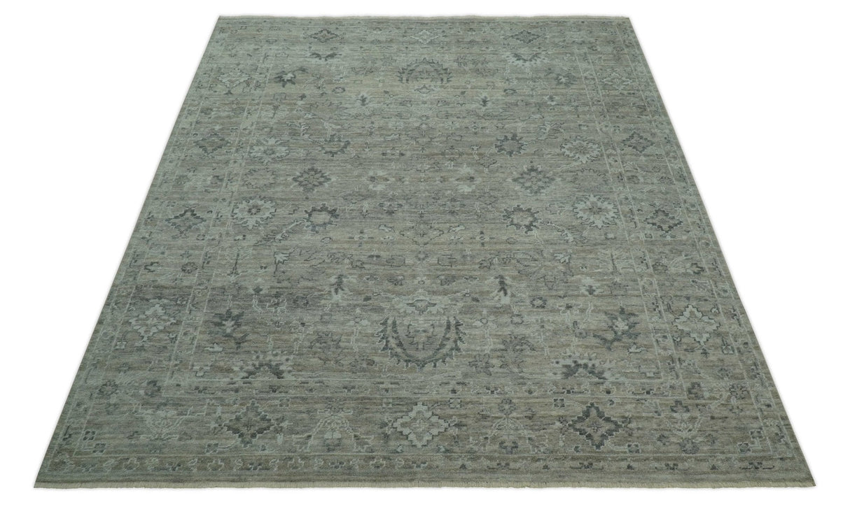 Custom Made Silver Brown Traditional Transitional Hand Knotted Wool Rug