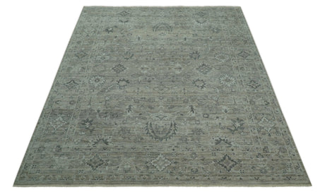 Custom Made Silver Brown Traditional Transitional Hand Knotted Wool Rug