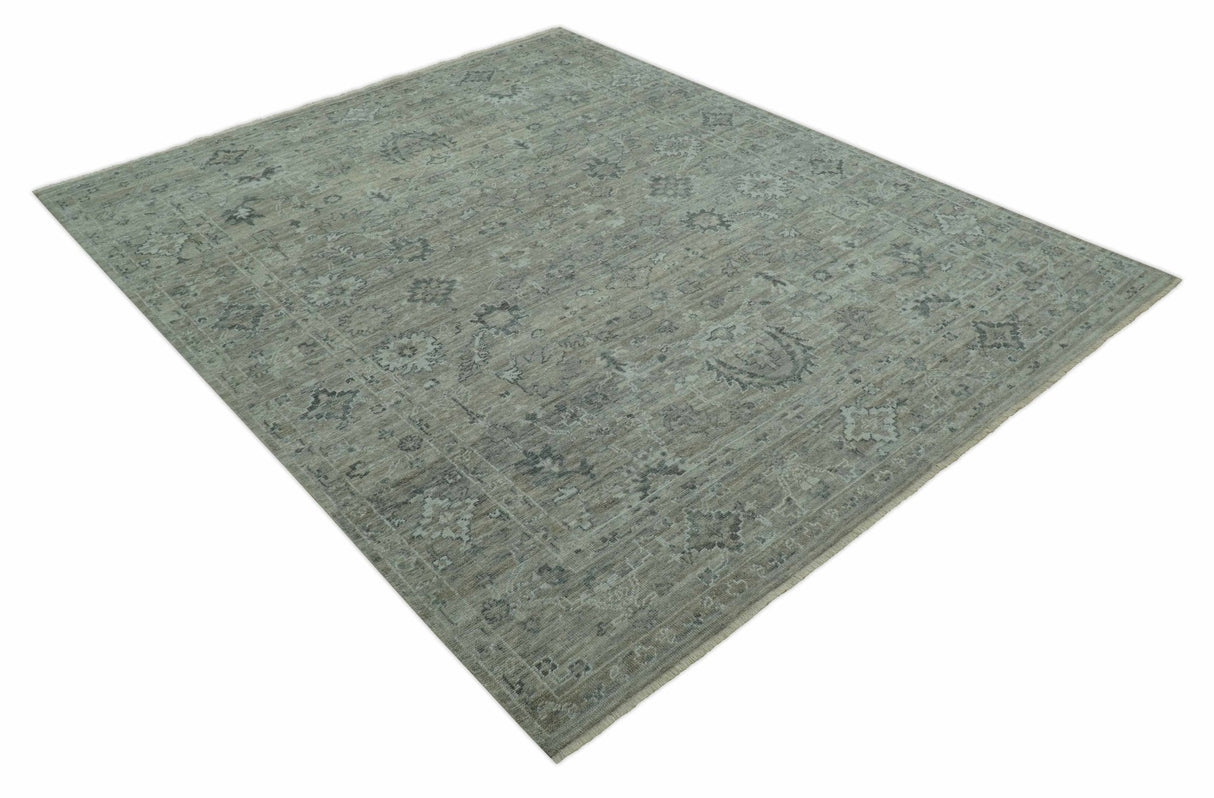 Custom Made Silver Brown Traditional Transitional Hand Knotted Wool Rug