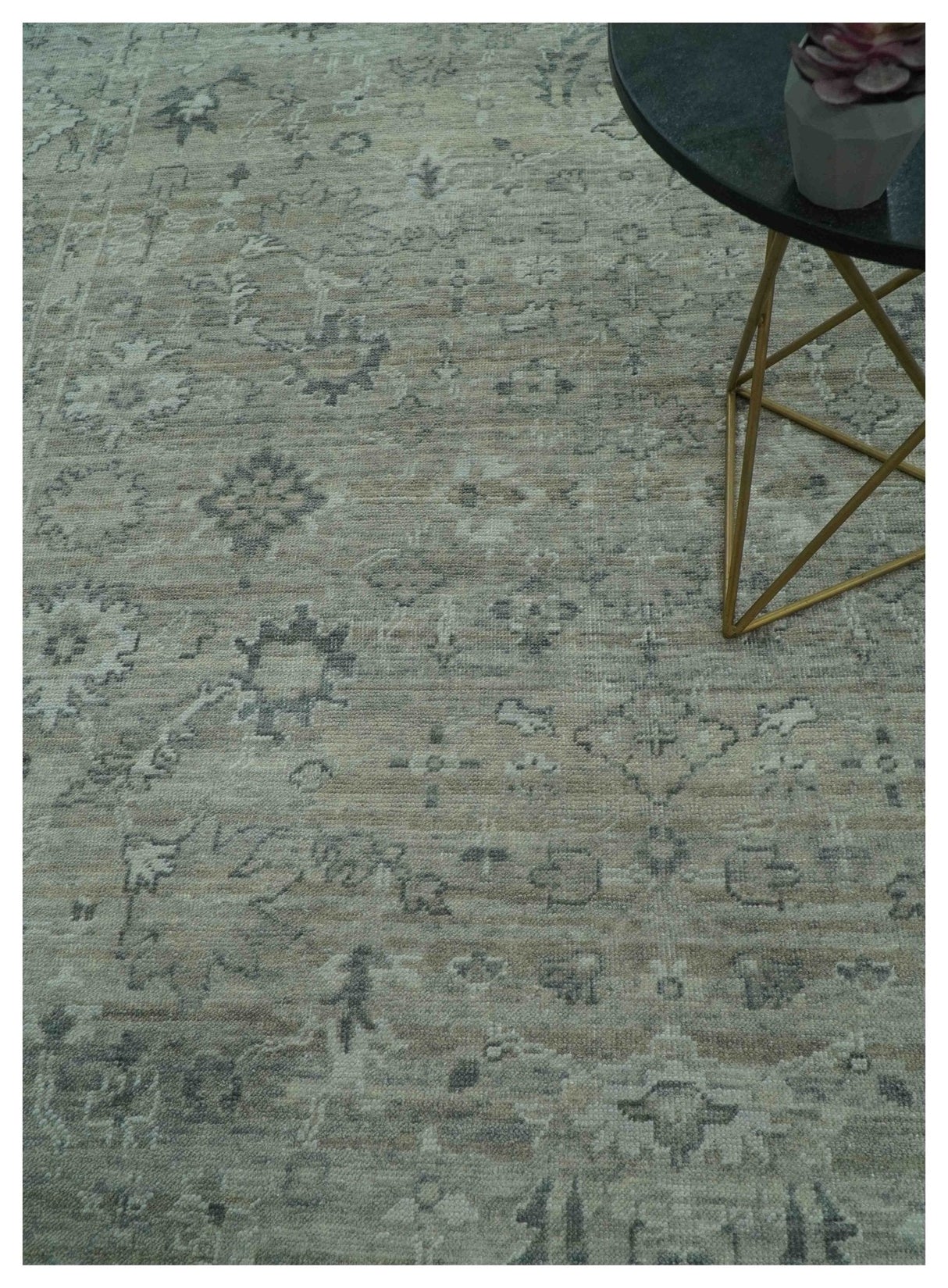 Custom Made Silver Brown Traditional Transitional Hand Knotted Wool Rug