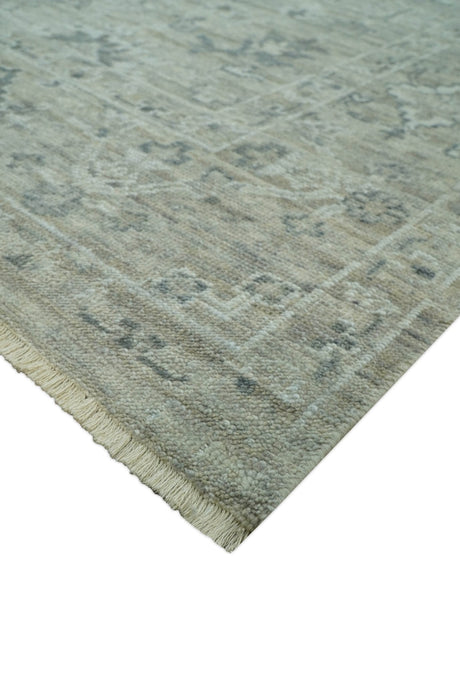 Custom Made Silver Brown Traditional Transitional Hand Knotted Wool Rug