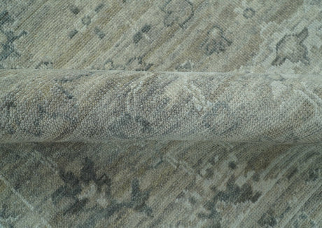 Custom Made Silver Brown Traditional Transitional Hand Knotted Wool Rug